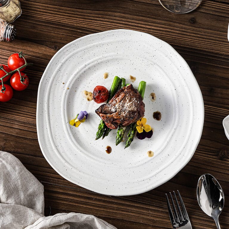 Japanese Speckled Matte White Stoneware Tableware Steak Dish Plate