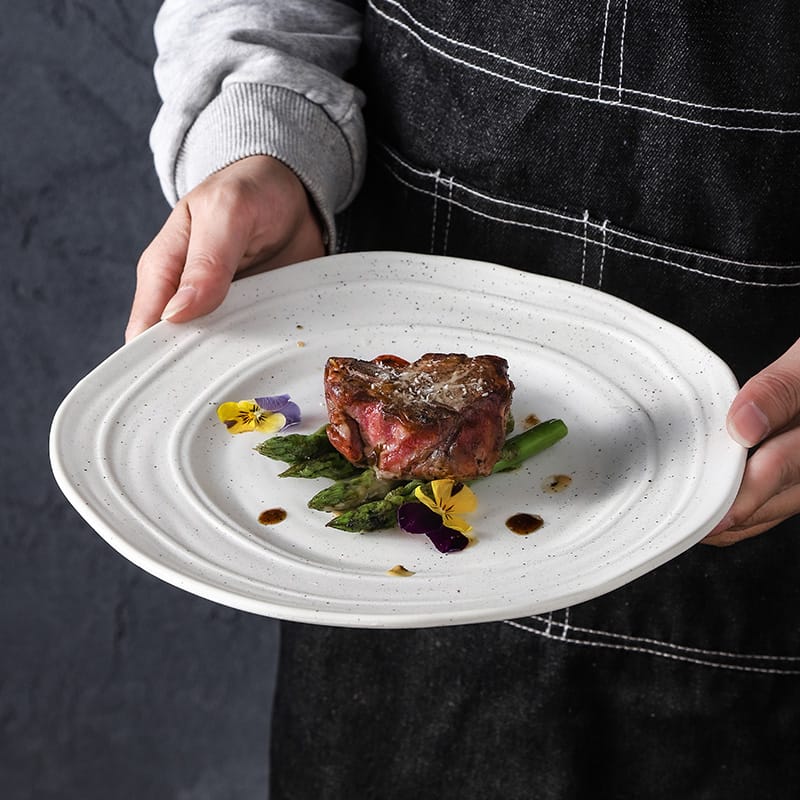 Japanese Speckled Matte White Stoneware Plate