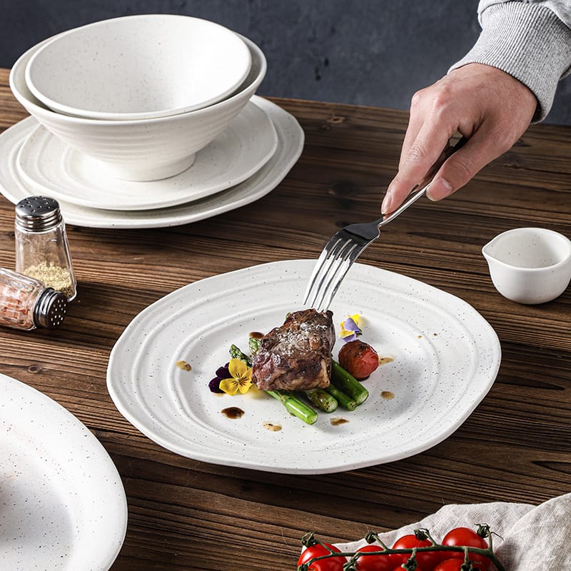 Japanese Speckled Matte White Stoneware Plate