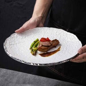 Gold Rim Black and White High Temperature Ceramic Dish Plate