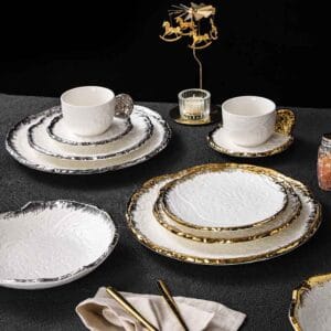 Gold and Silver Edge Rimmed Luxury Ceramic Dinner Plate Hotel Collections