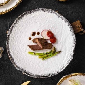 Gold and Silver Edge Rimmed Luxury Ceramic Dinner Plate Hotel Collections