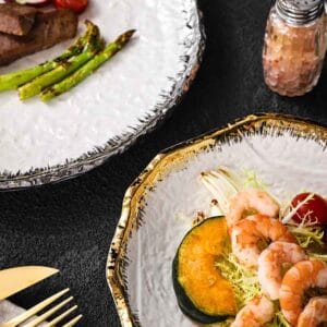 Gold and Silver Edge Rimmed Luxury Ceramic Dinner Plate Hotel Collections