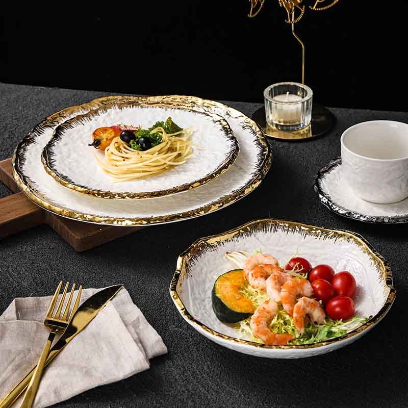 Gold and Silver Edge Rimmed Luxury Ceramic Dinner Plate Hotel Collections