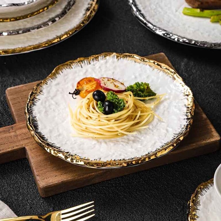 Gold and Silver Edge Rimmed Luxury Ceramic Dinner Plate Hotel Collections