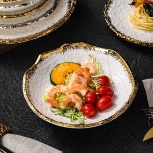 Gold and Silver Edge Rimmed Luxury Ceramic Dinner Plate Hotel Collections
