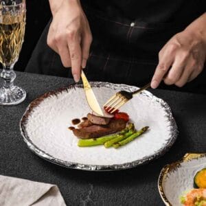 Gold and Silver Edge Rimmed Luxury Ceramic Dinner Plate Hotel Collections