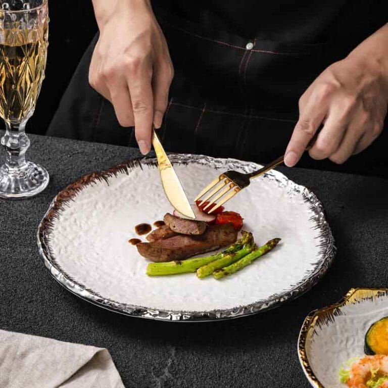 Gold and Silver Edge Rimmed Luxury Ceramic Dinner Plate Hotel Collections