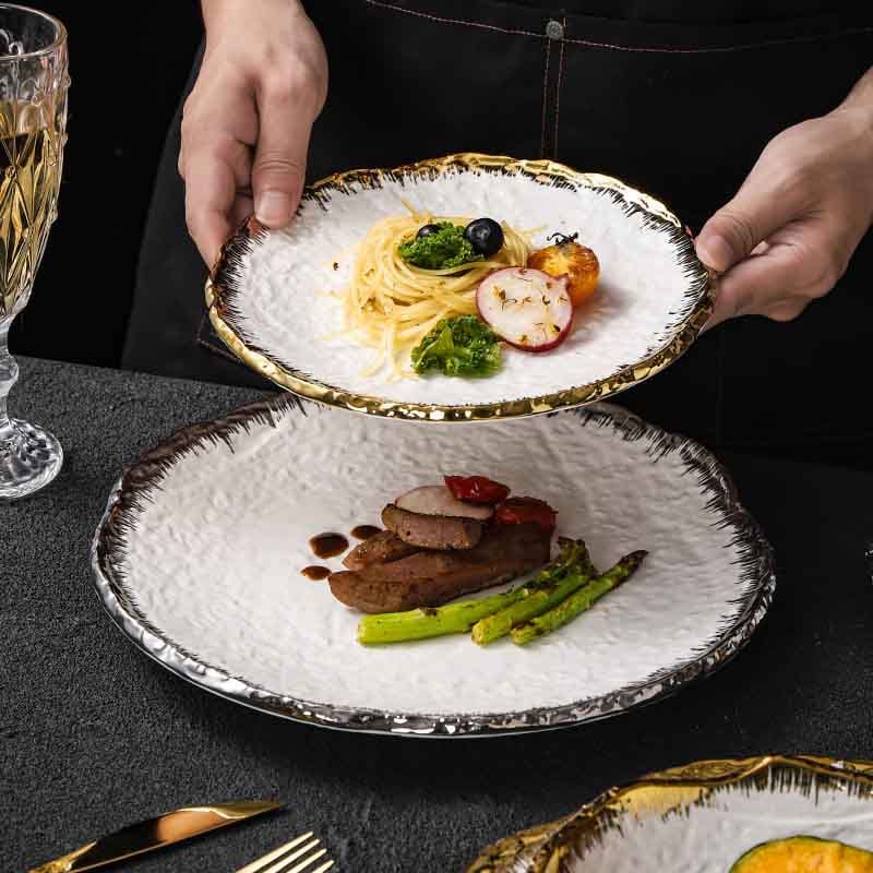 Gold and Silver Edge Rimmed Luxury Ceramic Dinner Plate Hotel Collections