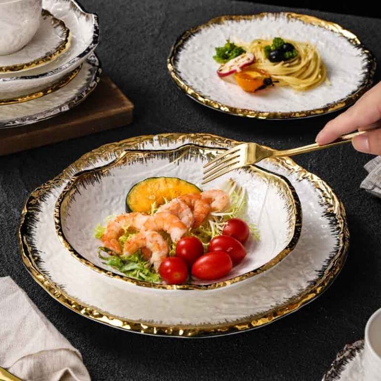 Gold and Silver Edge Rimmed Luxury Ceramic Dinner Plate Hotel Collections
