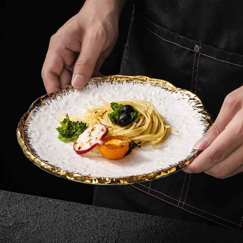 Gold and Silver Edge Rimmed Luxury Ceramic Dinner Plate Hotel Collections