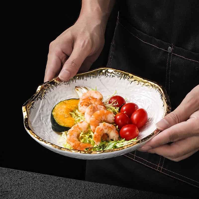 Gold and Silver Edge Rimmed Luxury Ceramic Dinner Plate Hotel Collections