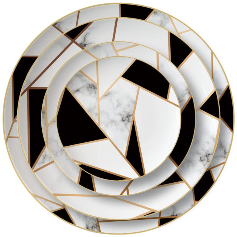 black and white gold trimmings​ bone china plate set