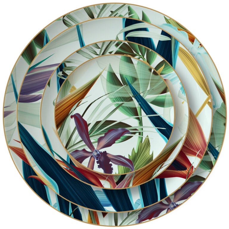 tropical plants pattern bone china wedding plate set