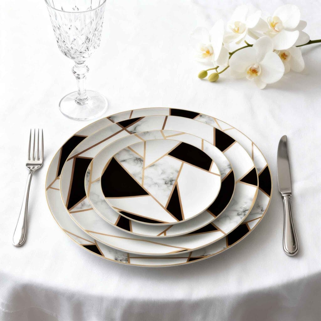 black and white gold trimmings​ bone china plate set