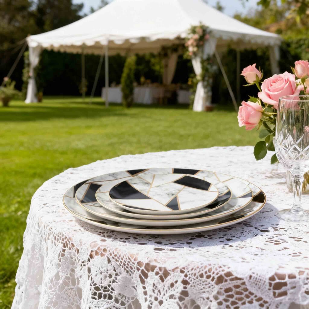 wedding black and white gold trimmings​ bone china plate set