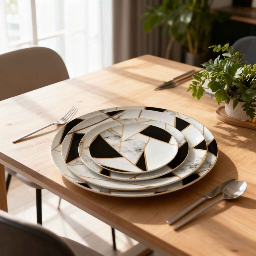 black and white gold trimmings​ bone china plate set