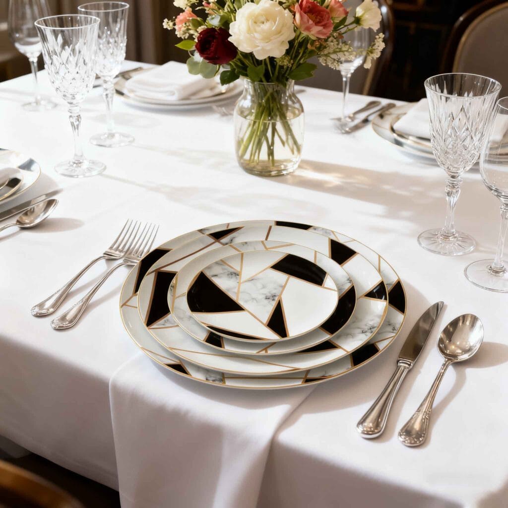 black and white gold trimmings​ bone china plate set