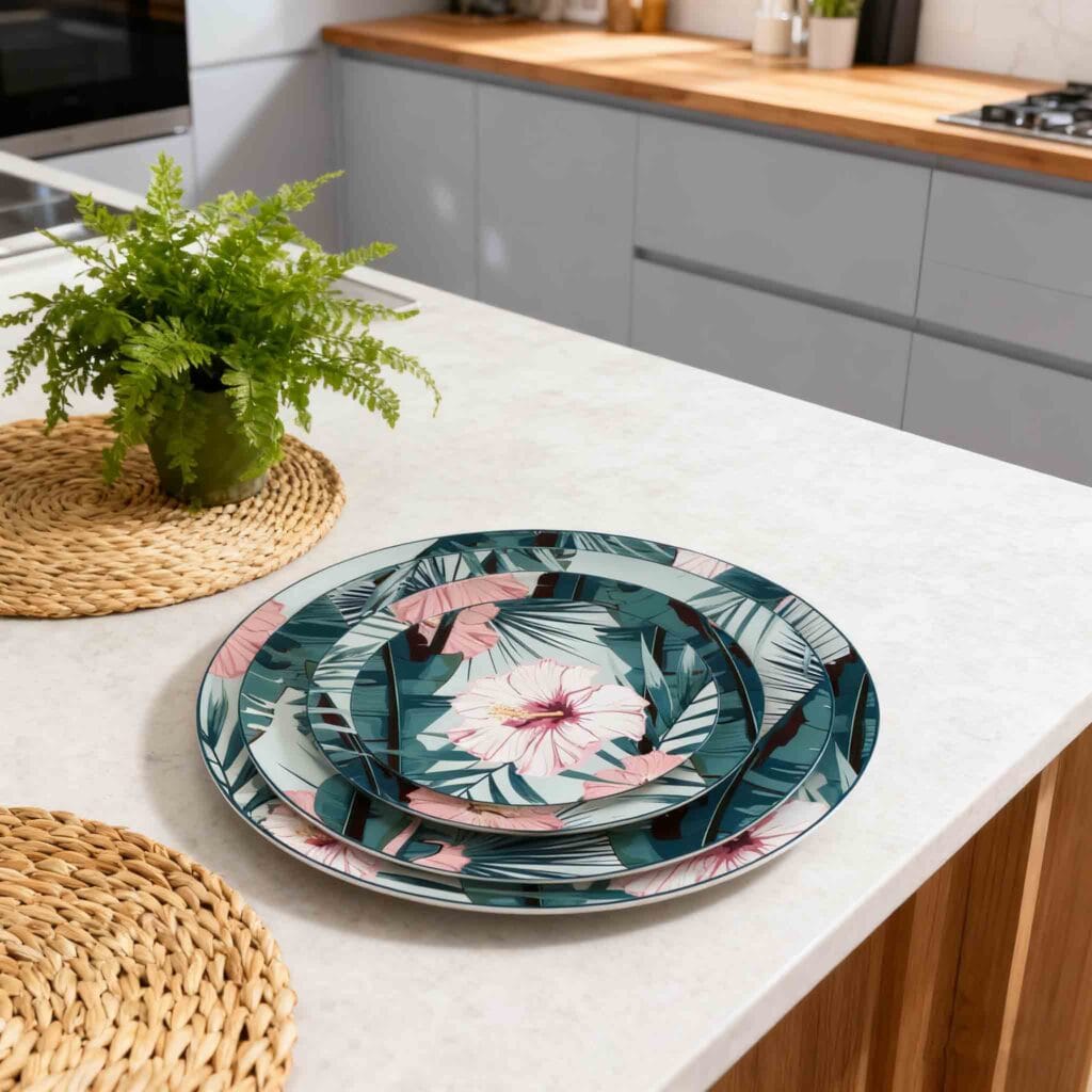 Green floral bone china crockery set