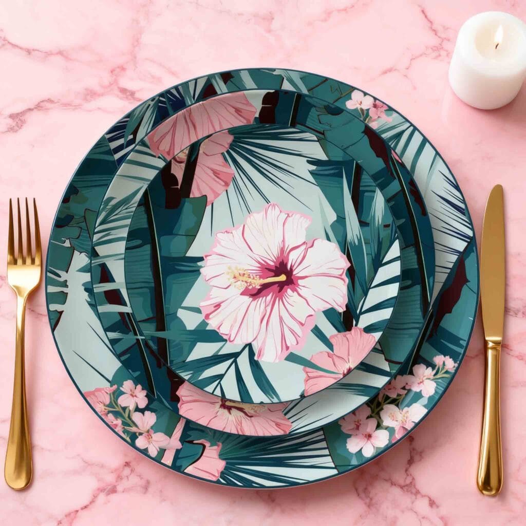 Green floral bone china crockery set