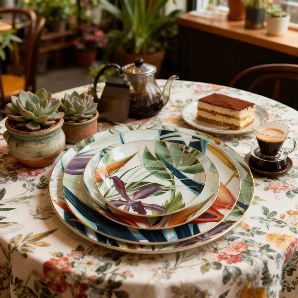 tropical plants pattern bone china wedding plate set