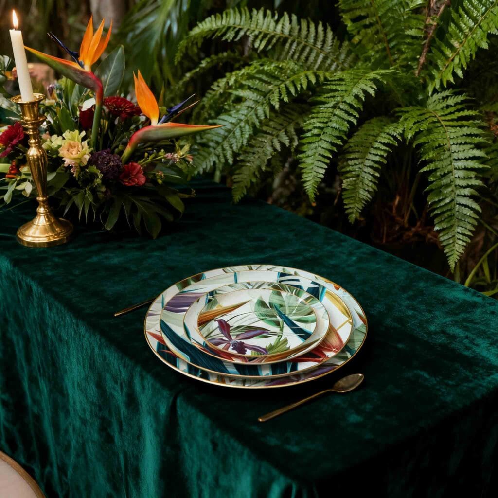 tropical plants pattern bone china wedding plate set