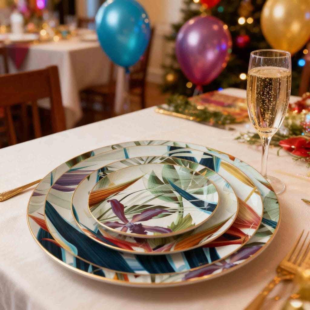 tropical plants pattern bone china wedding plate set