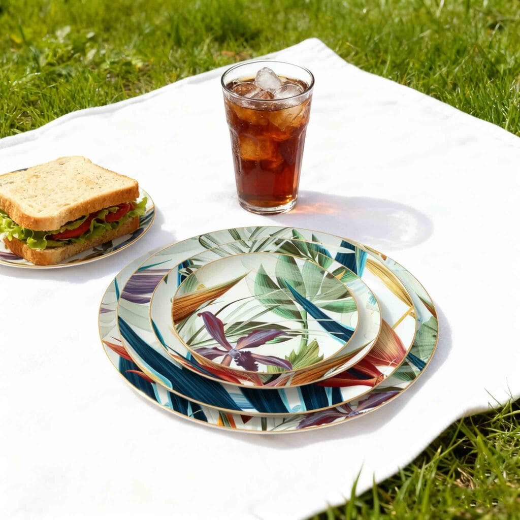 tropical plants pattern bone china wedding plate set