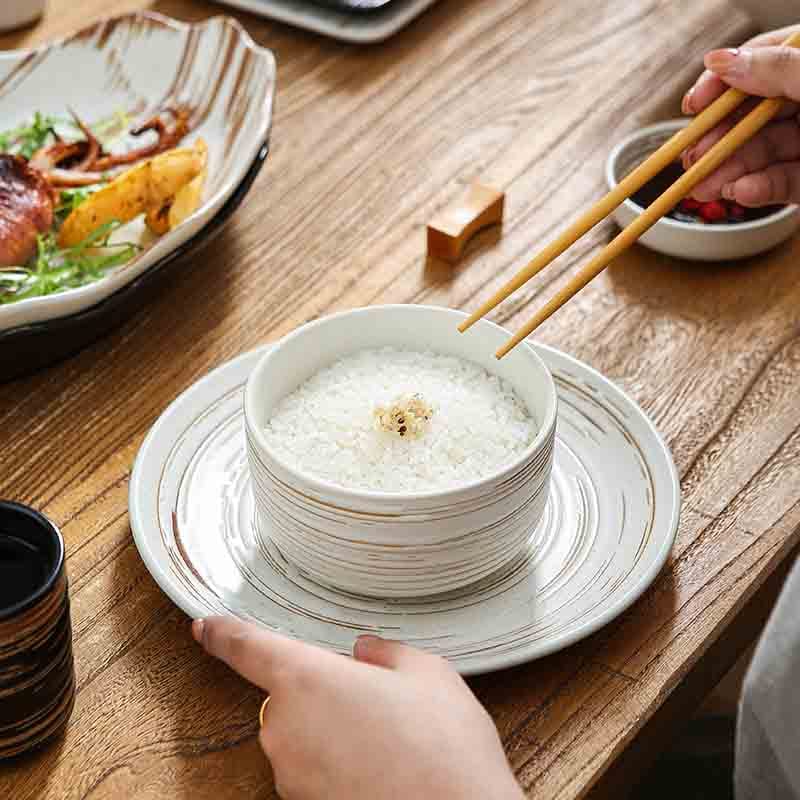 Black and White Spiral Texture Bowls Plates Tableware Sets Japanese Style