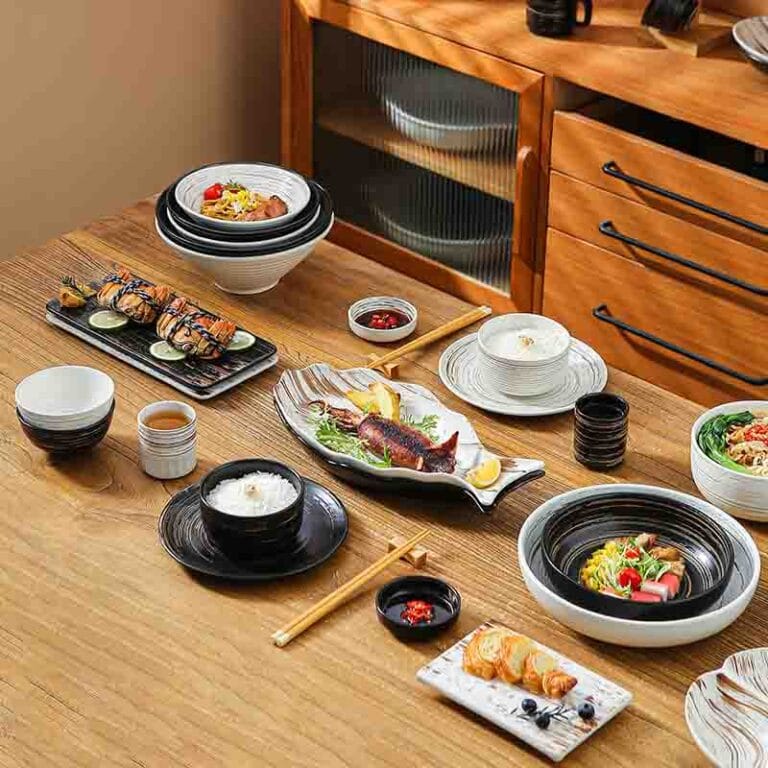 Black and White Spiral Texture Bowls Plates Tableware Sets Japanese Style