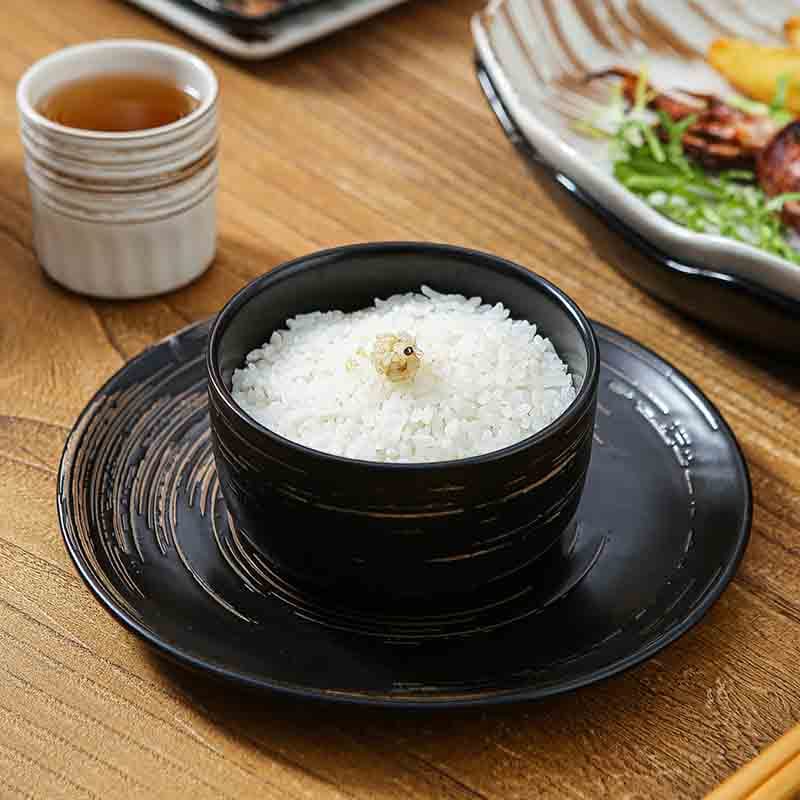 Black and White Spiral Texture Bowls Plates Tableware Sets Japanese Style