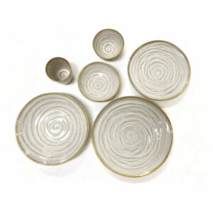beige ceramic dinnerware set