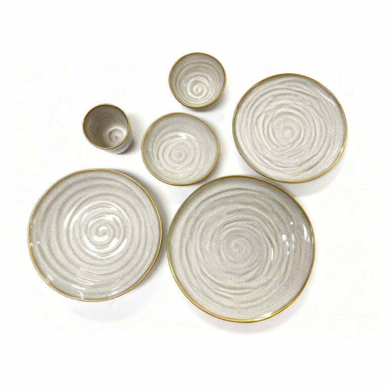 beige ceramic dinnerware set