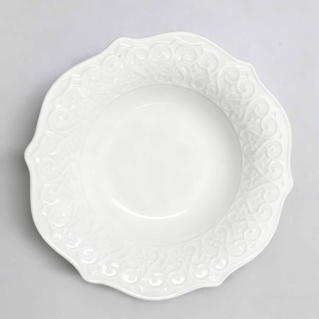 white fine china embossed ceramic plate lace relief porcelain sala bowl