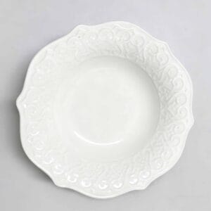 white fine china embossed ceramic plate lace relief porcelain sala bowl