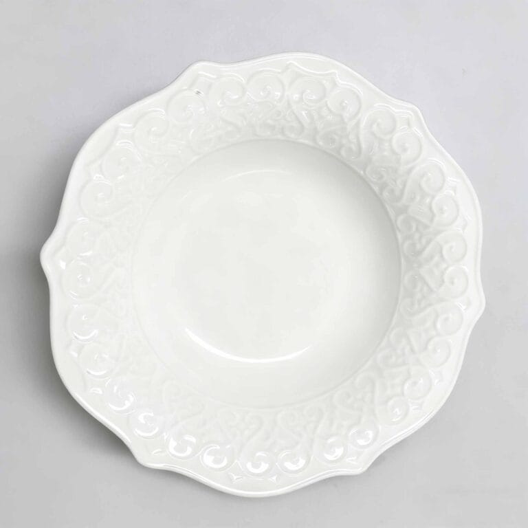 white fine china embossed ceramic plate lace relief porcelain sala bowl