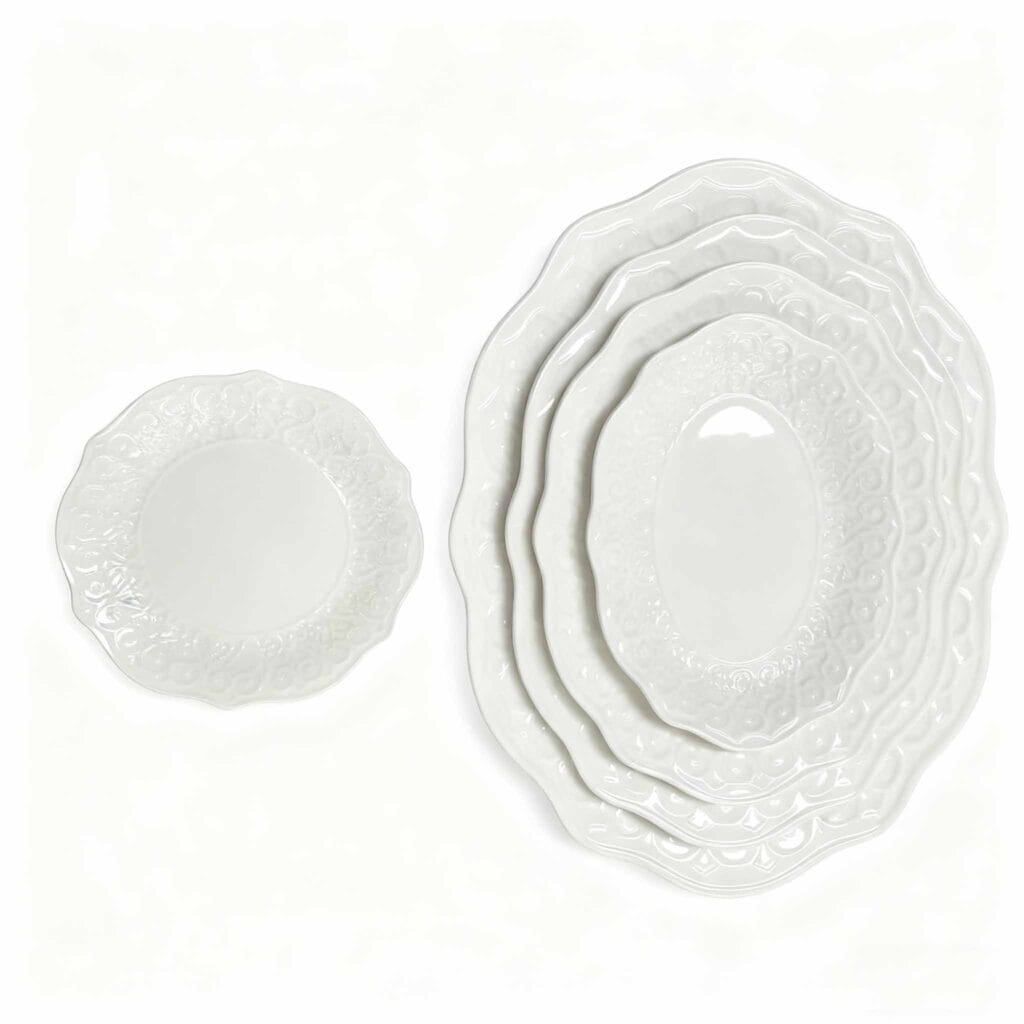 white fine china embossed ceramic plate lace relief porcelain plate