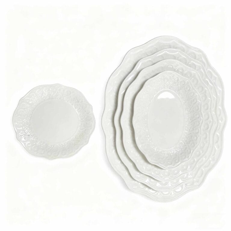 white fine china embossed ceramic plate lace relief porcelain plate