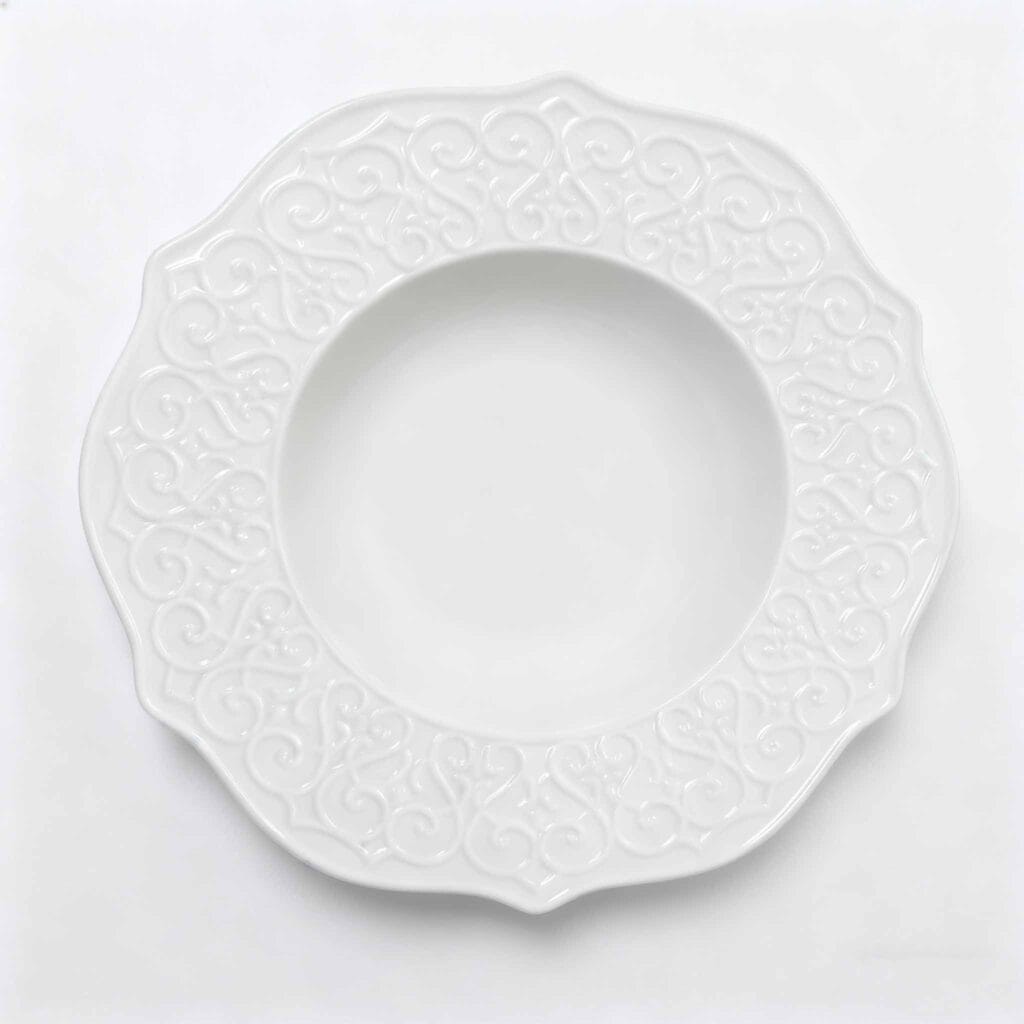 white fine china embossed ceramic plate lace relief porcelain suop bowl