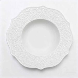 white fine china embossed ceramic plate lace relief porcelain suop bowl