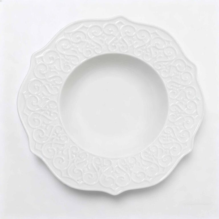 white fine china embossed ceramic plate lace relief porcelain suop bowl