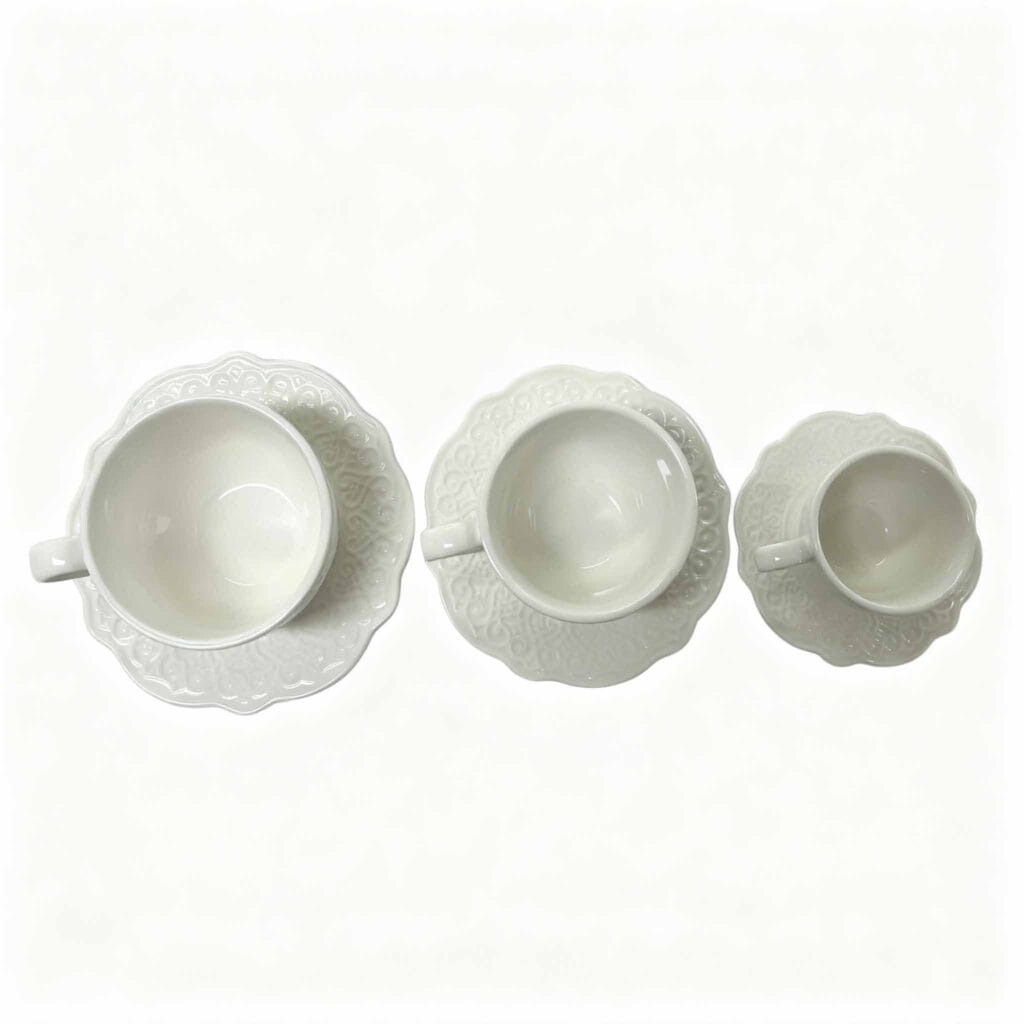 white fine china embossed ceramic plate lace relief porcelain cups