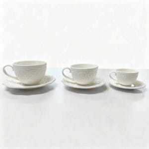 white fine china embossed ceramic plate lace relief porcelain cups
