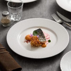 Pearl-Textured White Porcelain Dinner Plate
