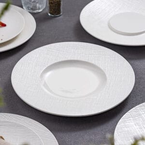 Textured Rim White Ceramic Dinner Plates