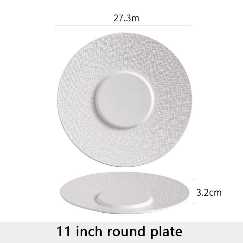 Textured Rim White Ceramic Dinner Plates
