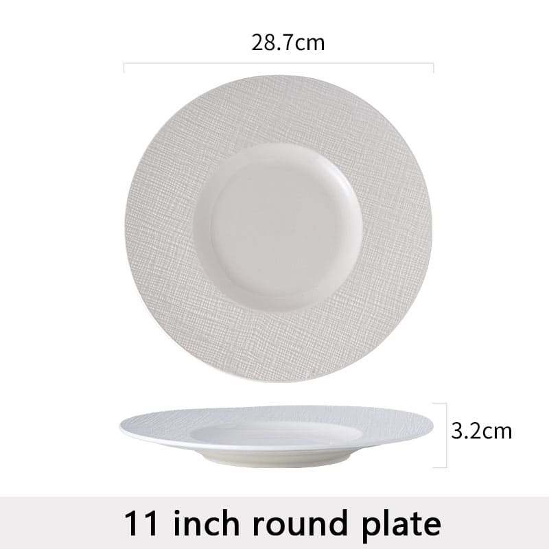 Textured Rim White Ceramic Dinner Plates
