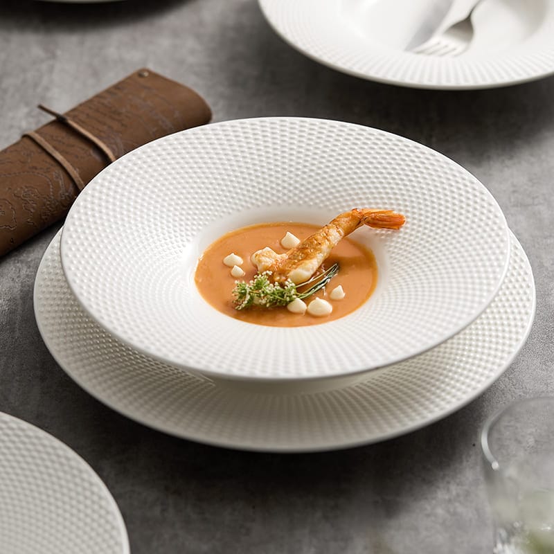 Pearl-Textured White Porcelain Dinner Plate