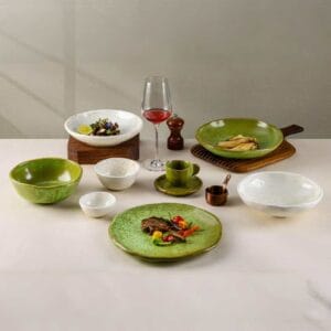 Kiln-Transformed Glaze Ceramic Tableware Set - Green White Reto Japanese Style
