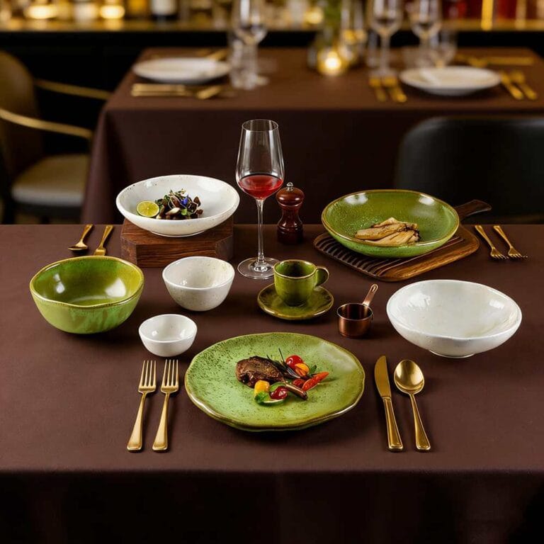 Kiln-Transformed Glaze Ceramic Tableware Set - Green White Reto Japanese Style